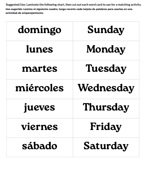 Días de la semana / Days of the Week